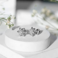 Certified Moissanite Winter Snowflake Stud Earrings by Rosec Jewels, featuring sparkly snowflake design in sterling silver.