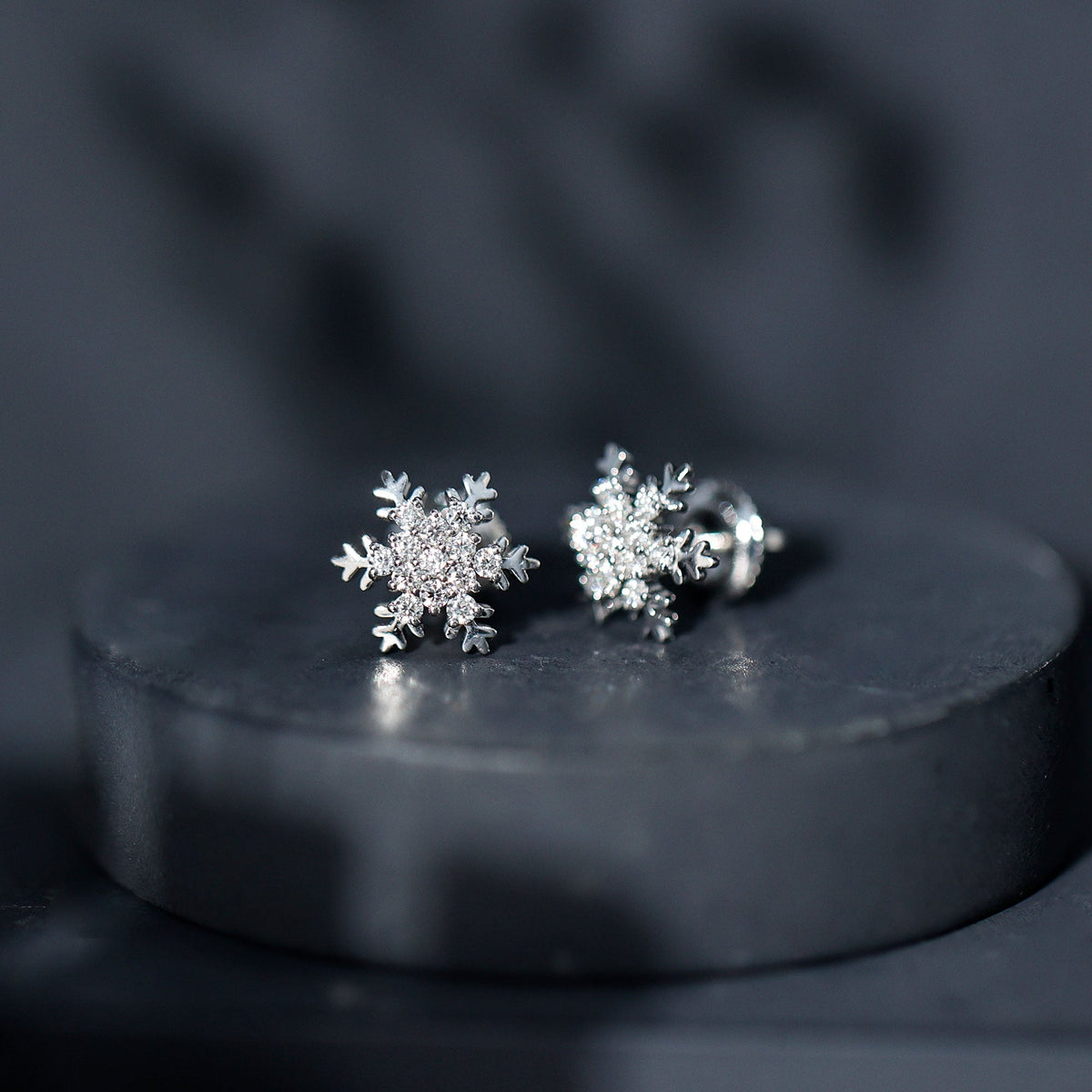Rosec Jewels Certified Moissanite Winter Snowflake Stud Earrings, sparkling earrings with snowflake design and moissanite stones.