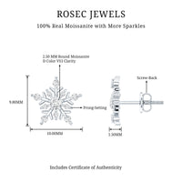 Certified Moissanite Snowflake Stud Earrings for Women