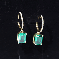 4.6 CT Lab Grown Emerald Hoop Dangle Earrings with Diamond