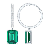 4.6 CT Lab Grown Emerald Hoop Dangle Earrings with Diamond