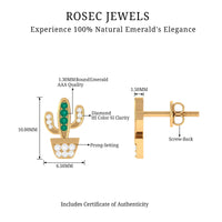 Real Emerald and Diamond Cactus Stud Earrings