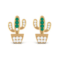 Real Emerald and Diamond Cactus Stud Earrings