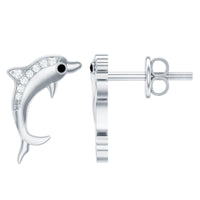 Cute Dolphin Stud Earrings with Moissanite
