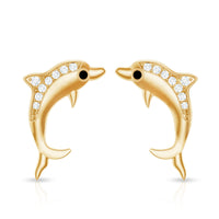 Cute Dolphin Stud Earrings with Moissanite