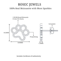 Moissanite Paw Print Earrings With Certificate