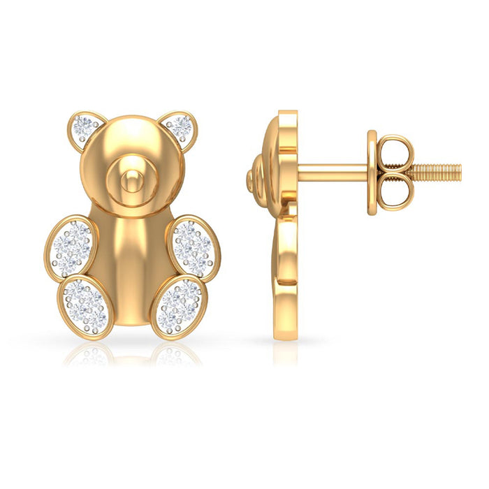 Rosec Jewels teddy bear stud earrings for women featuring diamond accents, crafted in elegant, shiny metal.