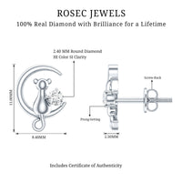 Diamond Cat Moon Stud Earrings for Women