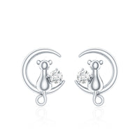 Diamond Cat Moon Stud Earrings for Women