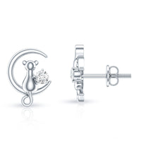 Diamond Cat Moon Stud Earrings for Women