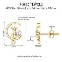 Diamond Cat Moon Stud Earrings for Women
