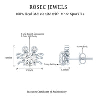 1 CT Moissanite Crab Stud Earrings with Certificate