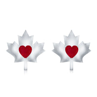 0.94 Carat Heart Shape Ruby Maple Leaf Stud Earrings