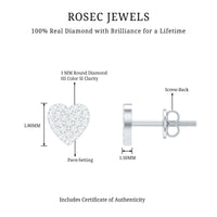 Natural Diamond Heart Stud Earrings for Women