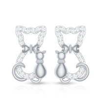 Certified diamond cat stud earrings by Rosec Jewels featuring sparkling diamond designs on sterling silver settings.