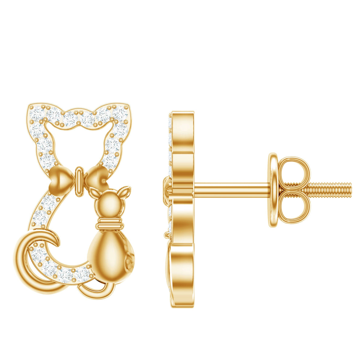Certified diamond cat stud earrings from Rosec Jewels featuring sparkling diamond accents and a sleek, elegant design.