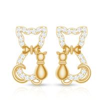 Certified diamond cat stud earrings by Rosec Jewels featuring sparkling diamond cat-shaped designs on silver earrings.