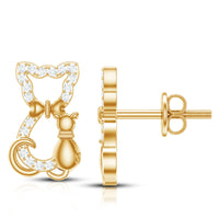 Certified diamond cat stud earrings by Rosec Jewels featuring sparkling diamond cats on silver or gold settings.