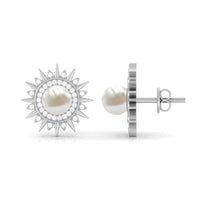 Cultured Freshwater Pearl Diamond Sunburst Earrings