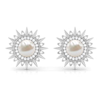 Cultured Freshwater Pearl Diamond Sunburst Earrings
