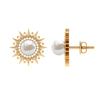 Cultured Freshwater Pearl Diamond Sunburst Earrings