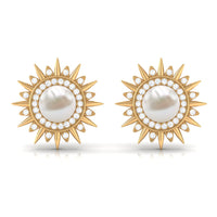 Cultured Freshwater Pearl Diamond Sunburst Earrings
