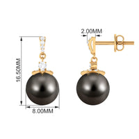 Cultured 16 Carat Black Tahitian Pearl Bridal Drop Earrings with Diamond