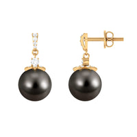 Cultured 16 Carat Black Tahitian Pearl Bridal Drop Earrings with Diamond