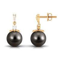 Cultured 16 Carat Black Tahitian Pearl Bridal Drop Earrings with Diamond