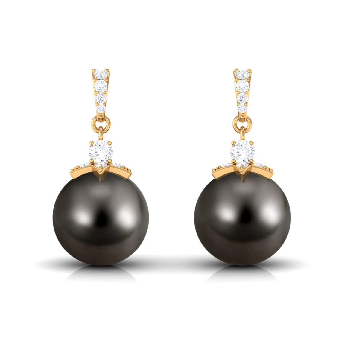 Cultured 16 Carat Black Tahitian Pearl Bridal Drop Earrings with Diamond