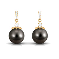 Cultured 16 Carat Black Tahitian Pearl Bridal Drop Earrings with Diamond