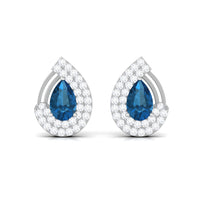 Designer London Blue Topaz and Diamond Teardrop Stud Earrings
