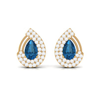 Designer London Blue Topaz and Diamond Teardrop Stud Earrings