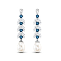 Freshwater Pearl Dangle Earrings with Blue Topaz and Diamond