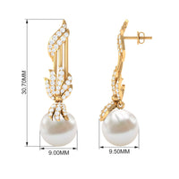 Designer Freshwater Pearl Bridal Dangle Earrings with Diamond