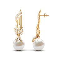 Designer Freshwater Pearl Bridal Dangle Earrings with Diamond