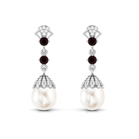 Vintage Inspired Pearl Dangle Earrings with Garnet