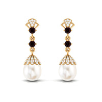 Vintage Inspired Pearl Dangle Earrings with Garnet