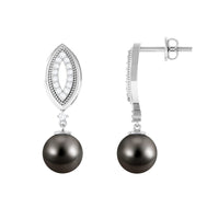 Cultured 16 Carat Tahitian Pearl Wedding Drop Earrings with Diamond