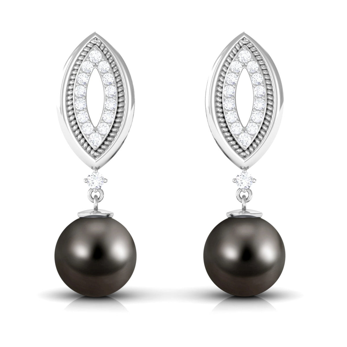 Cultured 16 Carat Tahitian Pearl Wedding Drop Earrings with Diamond