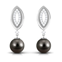 Cultured 16 Carat Tahitian Pearl Wedding Drop Earrings with Diamond