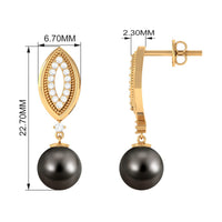 Cultured 16 Carat Tahitian Pearl Wedding Drop Earrings with Diamond
