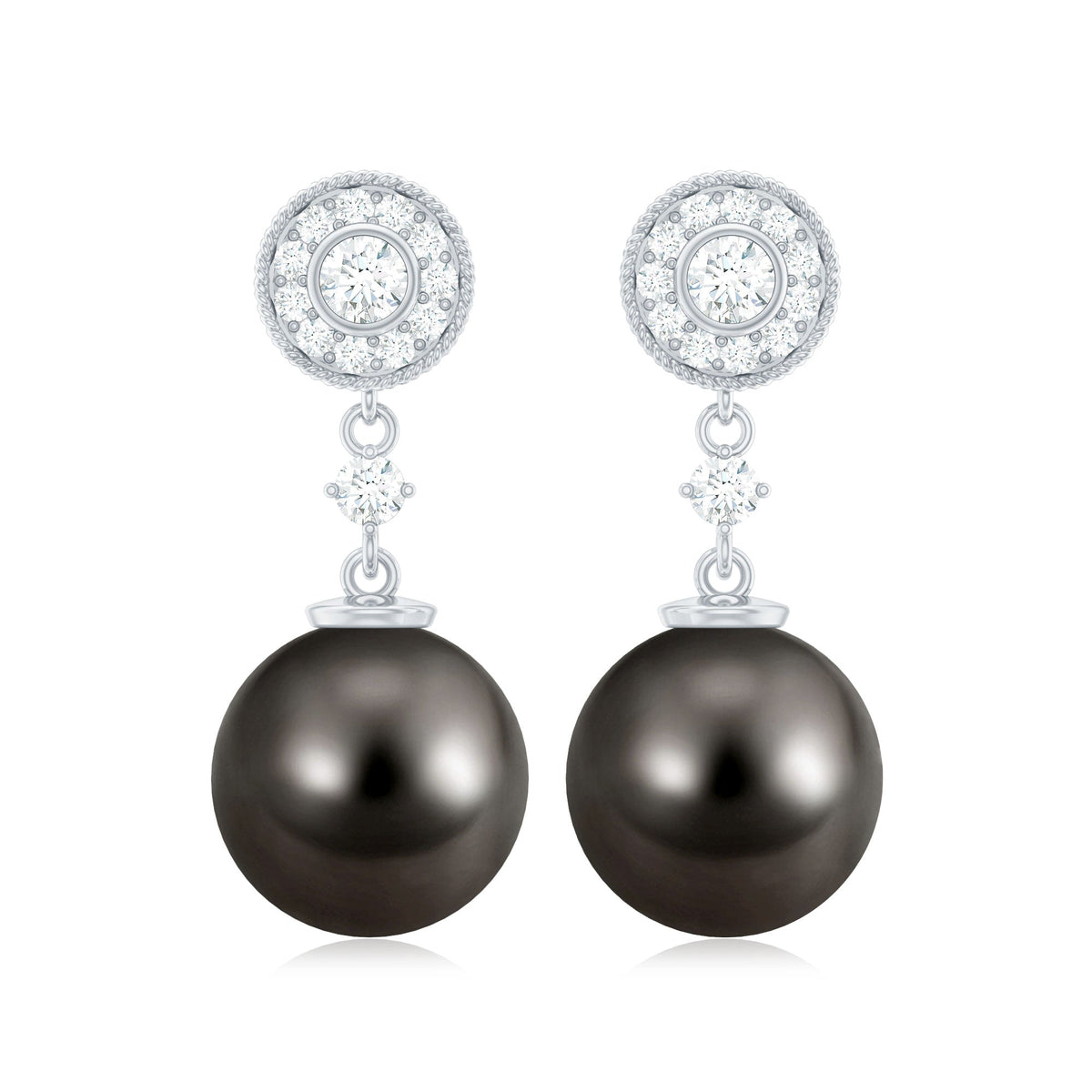 Natural 15 Carat Tahitian Pearl Diamond Drop Earrings for Women
