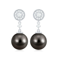 Natural 15 Carat Tahitian Pearl Diamond Drop Earrings for Women