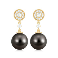 Natural 15 Carat Tahitian Pearl Diamond Drop Earrings for Women