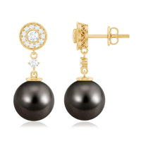 Natural 15 Carat Tahitian Pearl Diamond Drop Earrings for Women