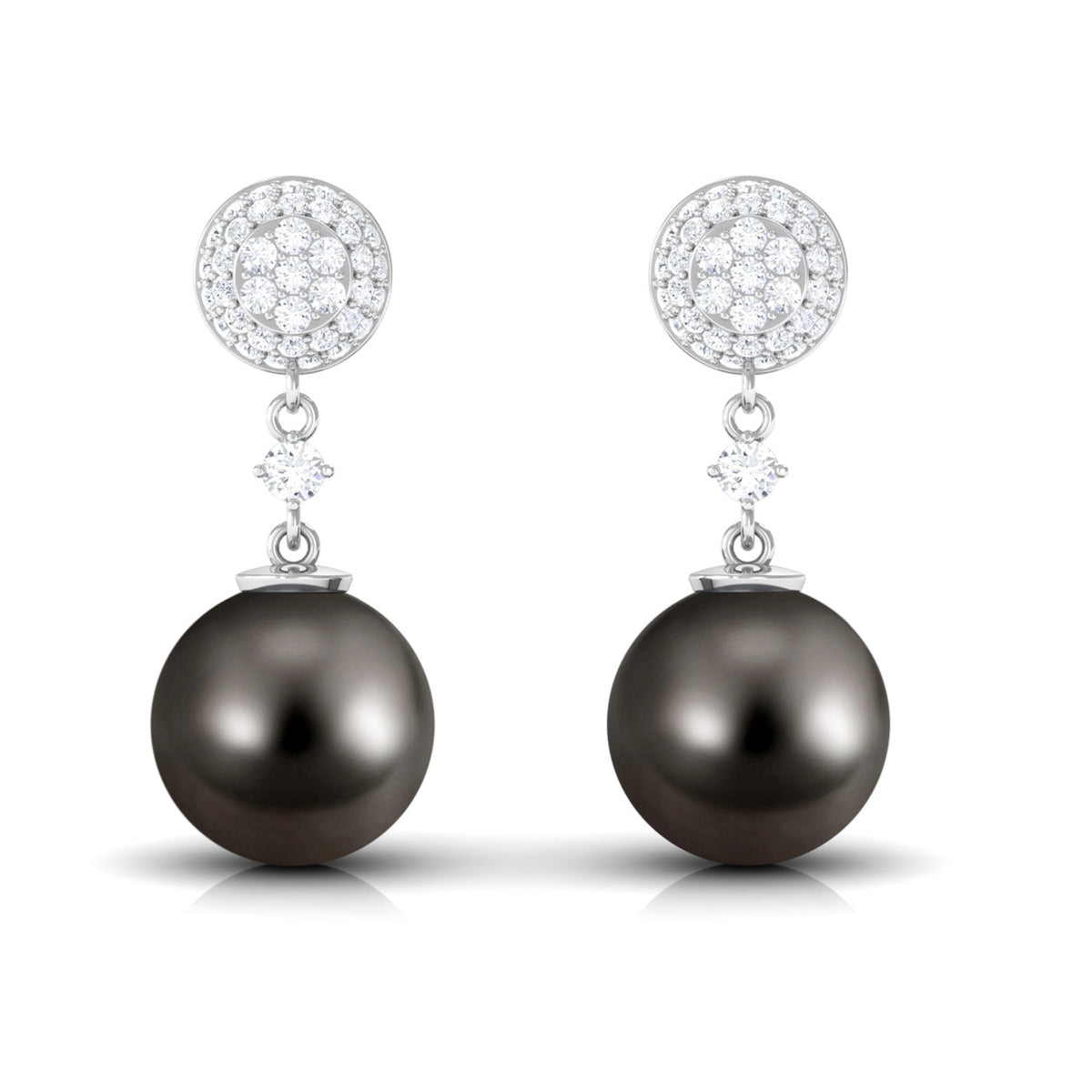 Cultured 15 Carat Tahitian Pearl Drop Earrings with Diamond