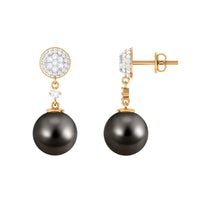 Cultured 15 Carat Tahitian Pearl Drop Earrings with Diamond