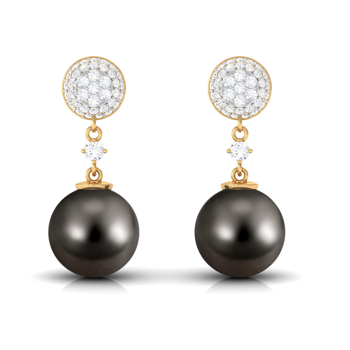 Cultured 15 Carat Tahitian Pearl Drop Earrings with Diamond