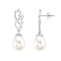 12 Carat Freshwater Pearl Designer Drop Earrings with Diamond